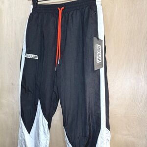 MOOLAH Womens S Black White Snap Track Pants Tearaway Joggers Orange Drawstring